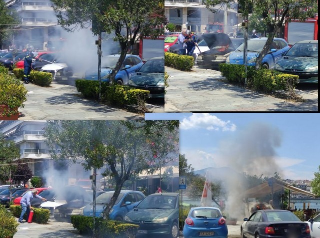 ΧΑΛΚΙΔΑ: Αυτοκίνητο άρπαξε φωτιά μπροστά στην πιτσαρία La Fiamma στην οδό Τζιαρντίνι (φωτορεπορτάζ)