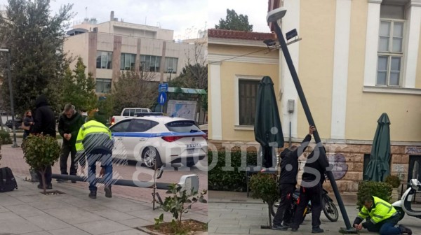 ΧΑΛΚΙΔΑ: Έπεσε κολόνα φωτισμού στην πλατεία Δικαστηρίων
